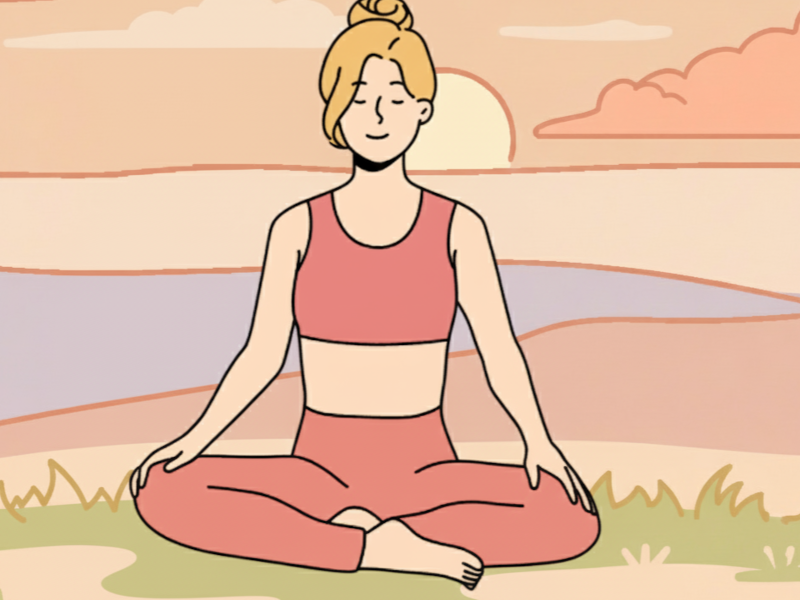 Uma mulher meditando no topo de uma montanha, em um ambiente de tranquilidade, simbolizando a jornada de introspecção e a busca pelo autoconhecimento e pela paz interior que a terapia pode proporcionar.