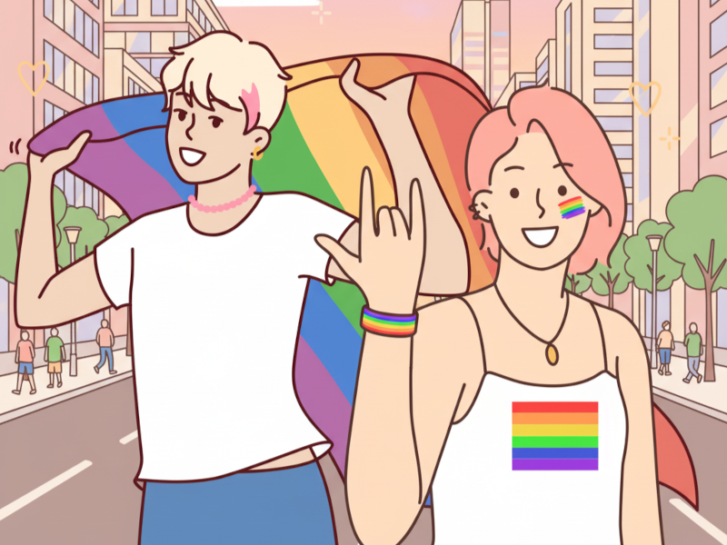 Duas pessoas LGBT, em um gesto de apoio e solidariedade, simbolizando a importância de um ambiente seguro para a autoaceitação e a construção de relacionamentos saudáveis, genuínos e inclusivos.